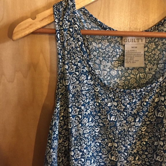 Teal and White Floral High-low Racerback Tank Top - Picture 2 of 4